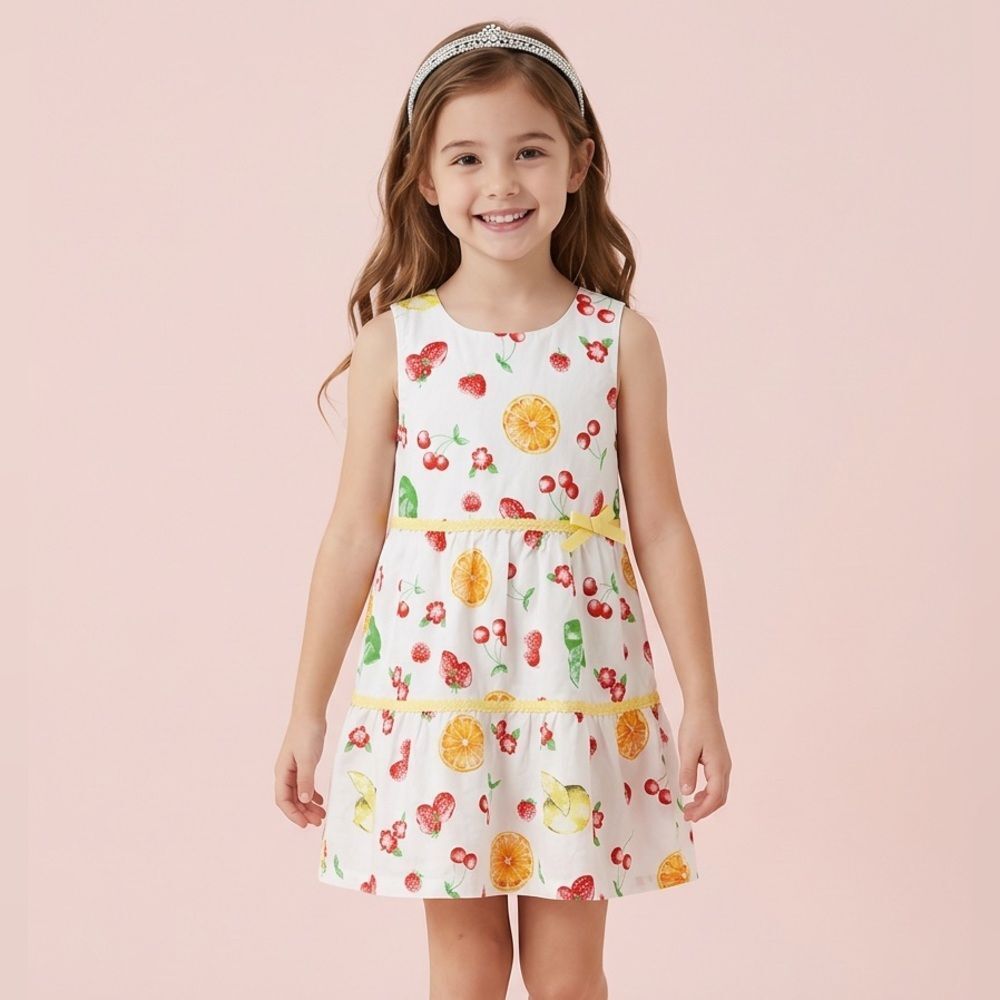 EUC - Koala Kids Girls Sleeveless White Dress with Fruit Size 4T